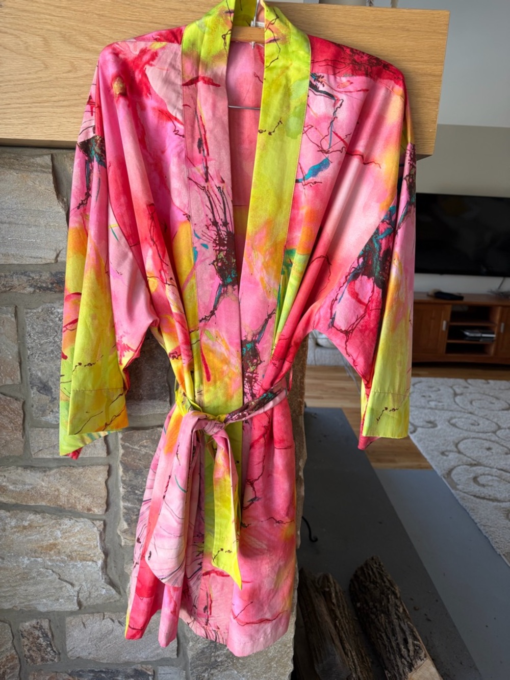 Natori Vibrant Radiance Satin Robe Marble Print Kimono Robe size L - Picture 2 of 7